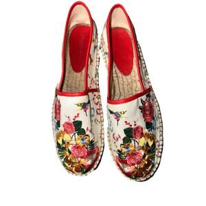 Johnny Was Andra Espadrille White Floral Embroidered Size 8.5 Pink Hummingbird
